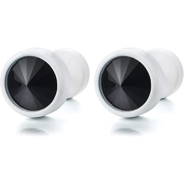 Cool 8mm Men's Stud Earrings - Stainless Steel Illusion Tunnel Plugs With Metallic Spike & CZ Stones