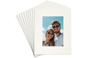 uxcell 10Pcs Picture Mats, 8 x 10 for 5 x 7 Pictures Acid Free White Core Bevel Cut Frame Mattes with Backing for Display Art
