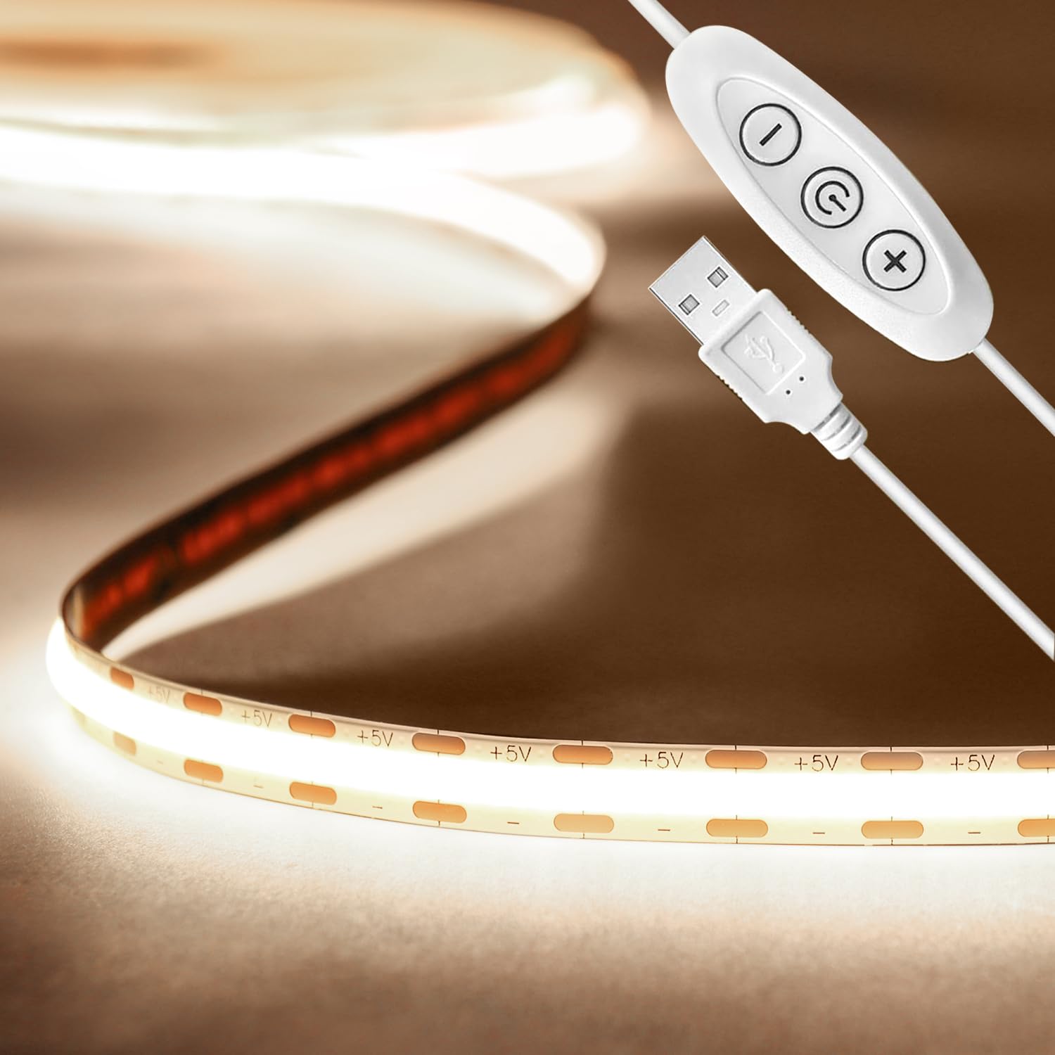 Tayire USB 2m 5V COB LED Strip Light Natural White 4000K, 960LEDs Dimmable LED Tape CRI90+ 8mm Width Flexible TV Backlight, Kitchen Under Counter/Cabinet/Wardrobe/Cupboard/Stairs Step Light