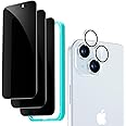 ESR 3+1 Pack for iPhone 15 Privacy Screen Protector Set, Anti-spy Tempered-Glass Privacy Screen Protector, Micro-curved Edges, Case Friendly, 3-Pack with 1 Set of Individual Camera Lens Protector