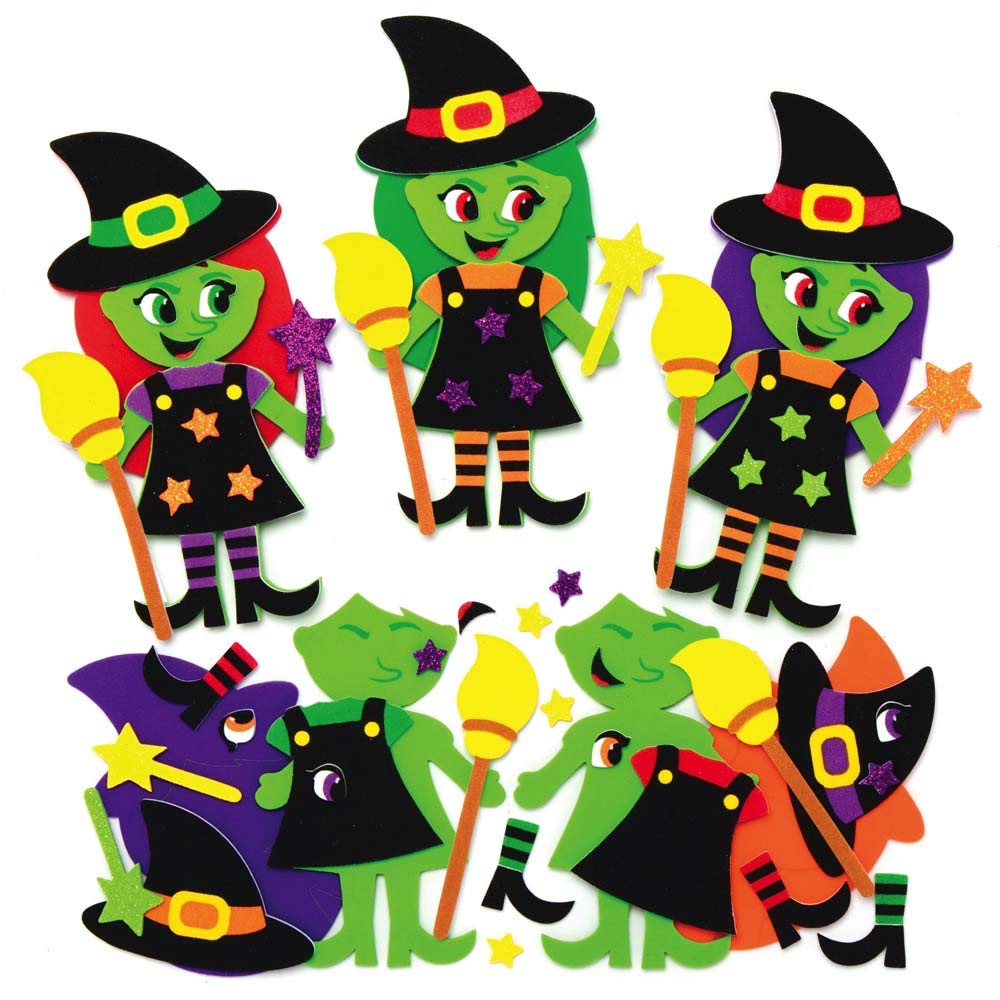 Baker Ross Witch Mix and Match Halloween Decoration Magnet Kits - Pack of 8, Halloween Craft Kits for Kids, Foam Witch Decoration Arts and Crafts (AX219)