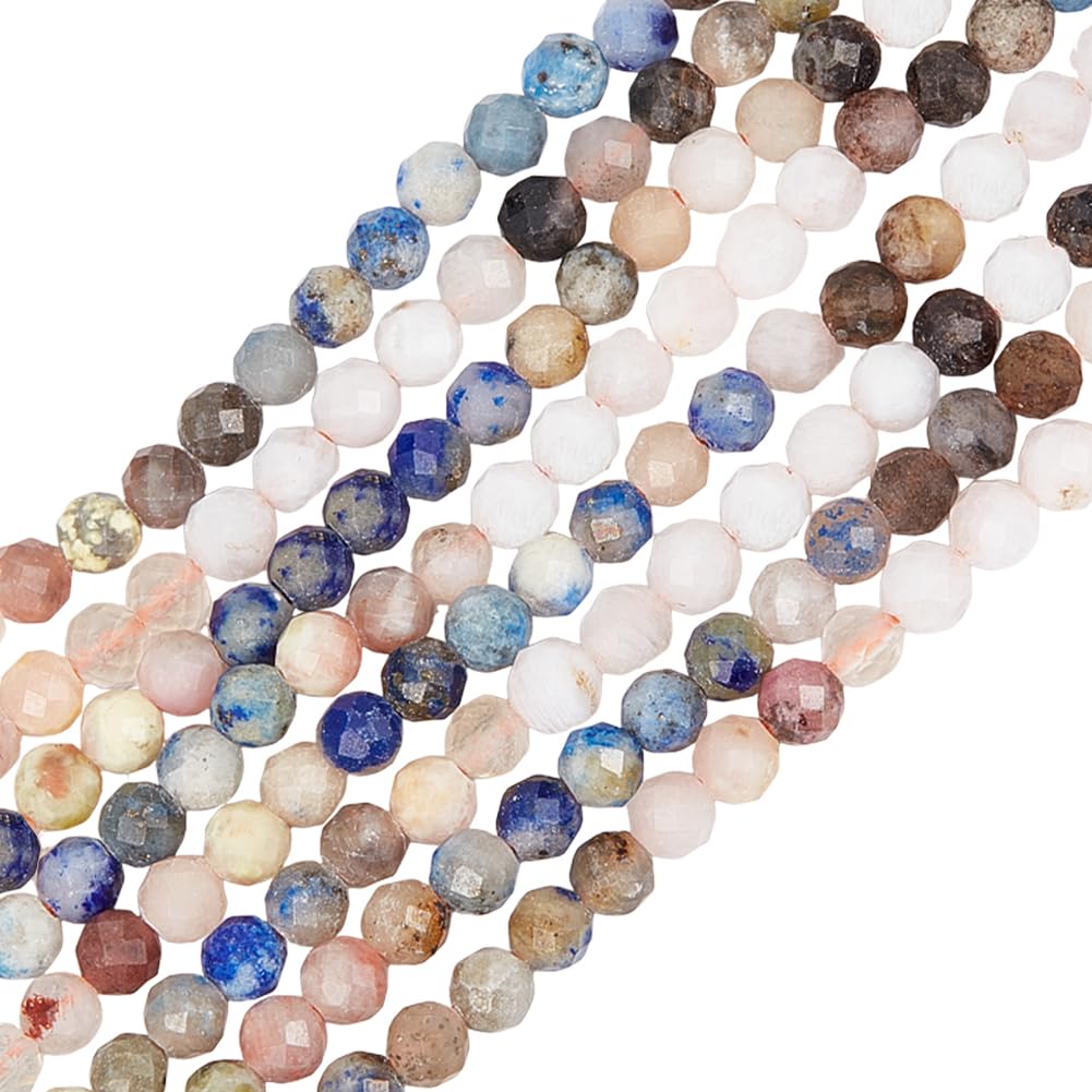 Beebeecraft 2 Strands 240Pcs Stone Beads 3mm Natural Mixed Gemstone Beads Strands Round Faceted Micro Cut Loose Spacer Beads Charms for DIY Jewellery Making Craft Supplies