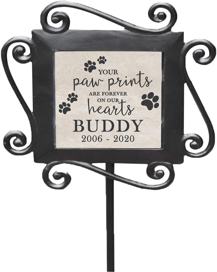 Decorative Garden Stakes - GiftsForYouNow Personalized Paw Prints On Our Hearts Garden Stake 28” by 8.5”, Wrought Iron Stake with Decorated Ceramic Tile, Yard Garden Stake, in Memory of Garden Stake