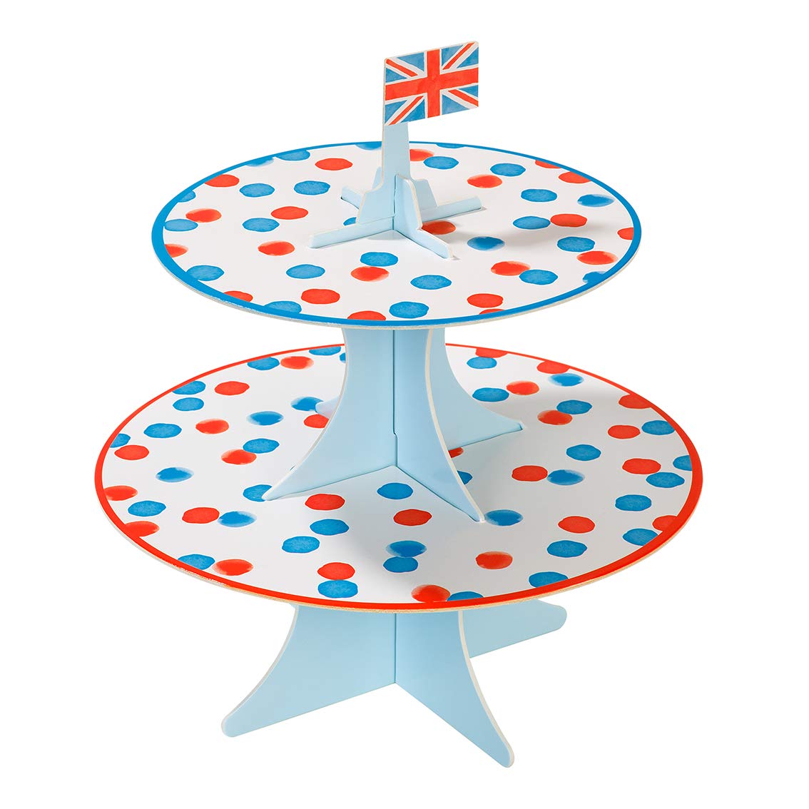 Talking Tables Great British Recyclable & Disposable Paper Tiered Cake Stand Centrepiece with Toppers | 2022 Queen's Platinum Jubilee Party Supplies Table Decorations Red White Blue
