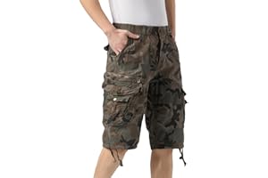 DGWZ Mens Cargo Shorts Elastic Waist Multi Pocket Hiking Outdoor Camo Stretch Cotton