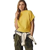 Malajisi Women's Mock Neck Cap Sleeve Sweater Vest Casual Solid Cropped Tank Tops Pullover Sweaters