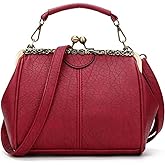 YOUNXSL Vintage Hollow Handbag for Women Leather Shoulder Bag Evening Clutch Bag Kiss Lock Closure Crossbody Bag Purse