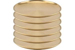 MOUYAT 6 PCS 12 Inch Large Stainless Steel Plate, 30cm Round Dinner Metal Plates, Metal Salad Steak Plates Reusable Dinner Di