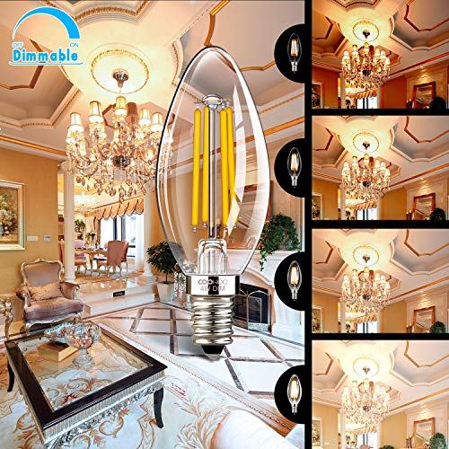 LED Candelabra Bulbs with E12 Base Dimmable E12 LED Bulbs 40W Equivalent Halogen Replacement 2700K Warm White 4W Filament Candle Light Bulbs with 400 Lumen 6 Packs by COOWOO