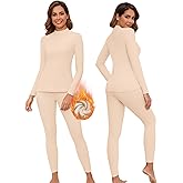 WOWENY Mock Neck Thermal Underwear Set For Women Long Johns Base Layer Fleece Lined Top And Bottom Cold Weather