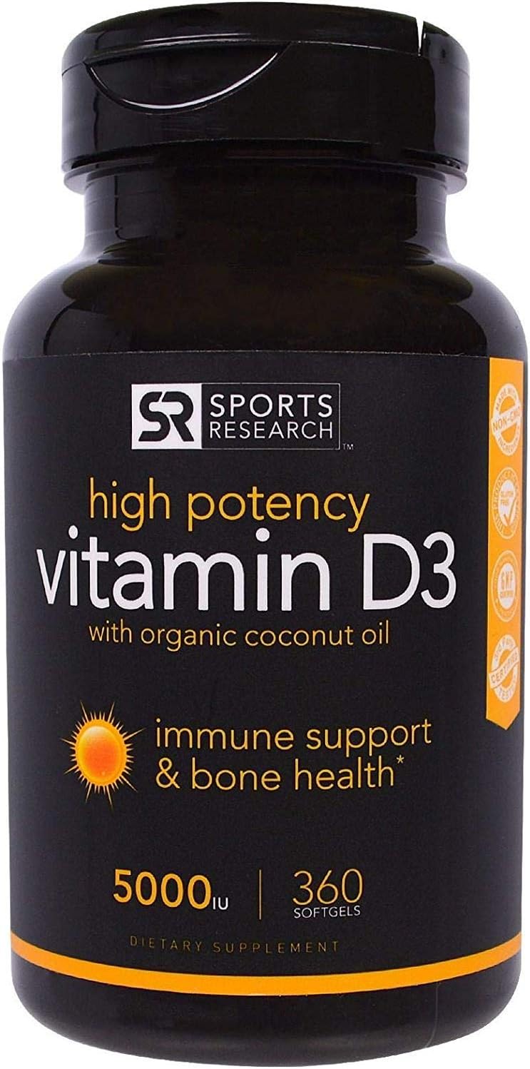 Sports Research, Vitamin D3 With Organic Coconut Oil, 5000 IU, 360