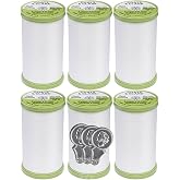 Coats &amp; Clark Hand Quilting Sewing Thread Cotton Covered Polyester 325 Yards S960 6 Pack Bundle with 3 Bella's Crafts Needle Threaders (White)