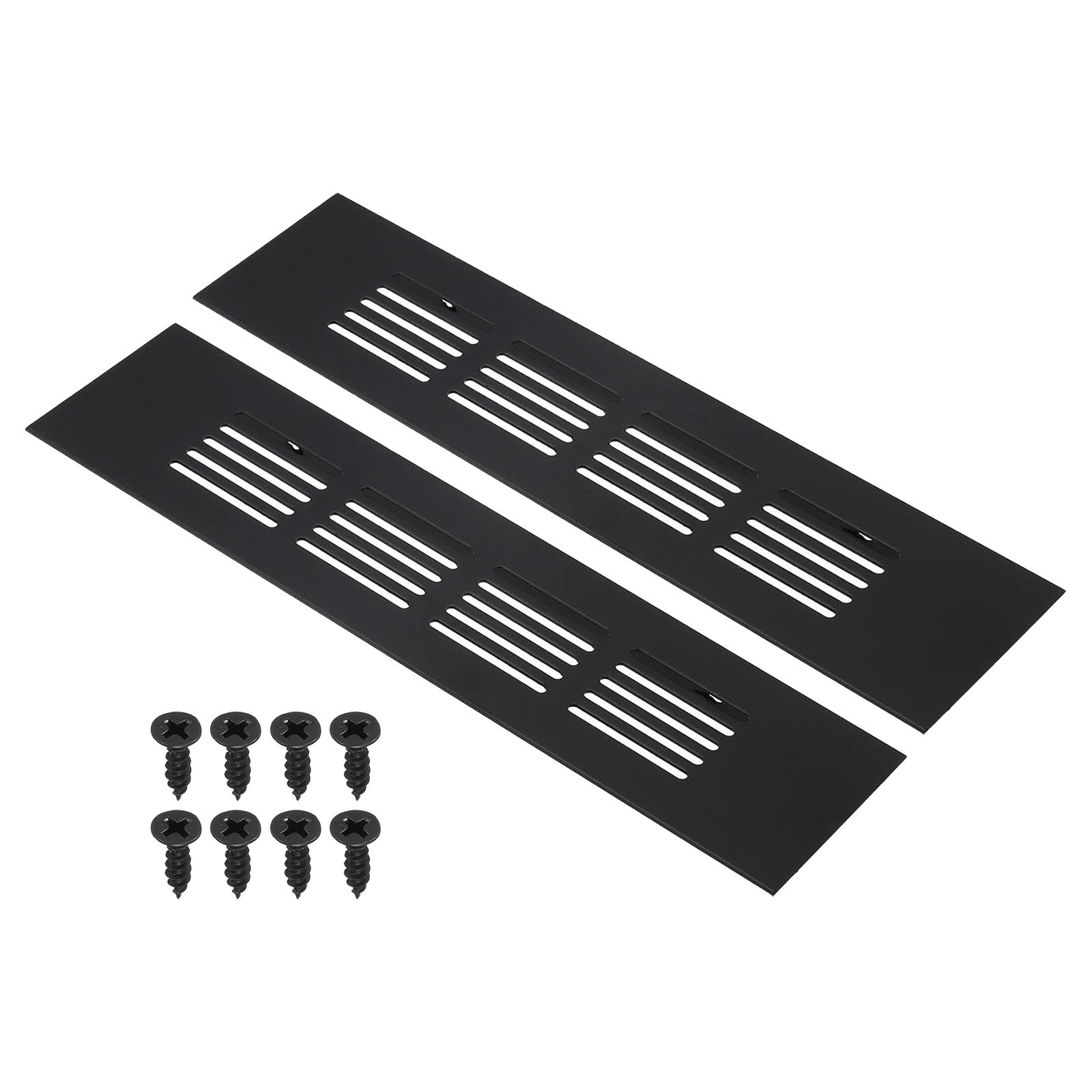 PATIKIL 8 x 2 Inch Door Air Vent Cover, 2pcs Aluminum Grille Ventilation Cover Louvered with Mounting Screws for Cabinet Wardrobe Door, Black