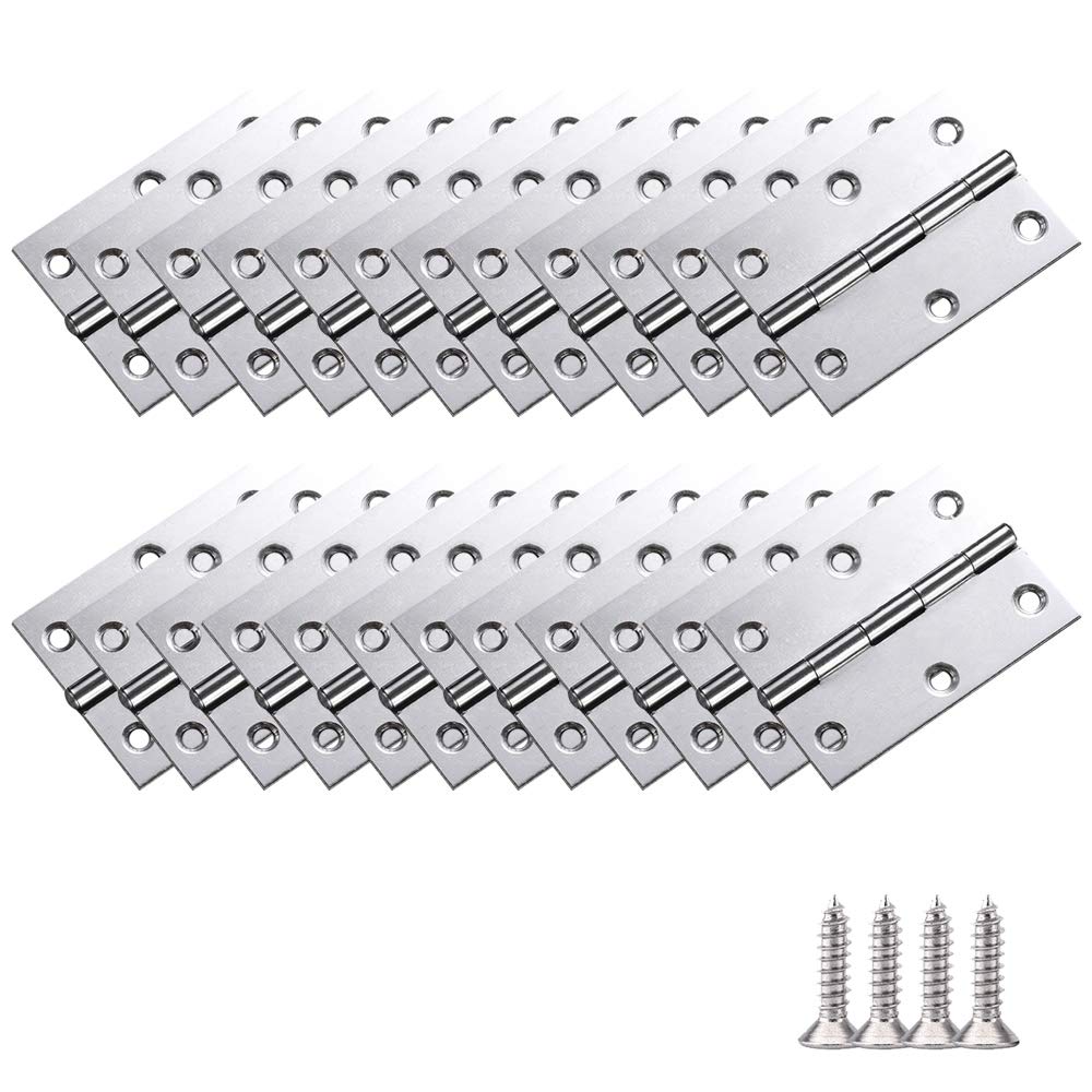 YOFASEN Home Door Hinges - Stainless Steel Bearing Hinges Cabinet Drawer Hinges Door Hinges Folding Butt Hinges with Matching Fixing Screws, Silver, 3.5 Inch(80 * 60 * 1.2mm) - 24pcs