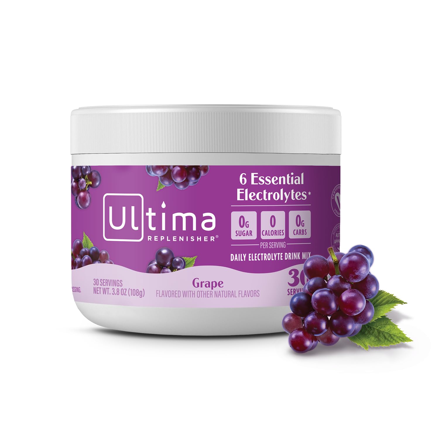 Ultima Replenisher Electrolyte Powder, Sugar‑Free Hydration Mix with Balanced Electrolytes and Essential Minerals to Support Energy, Endurance and Recovery During Workout – Grape – 30 Servings