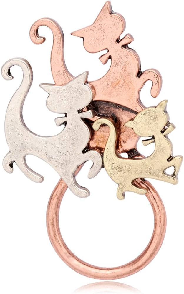 NOUMANDA Antique Silver Rose Gold 3 Cats Brooches Accessories Glasses Hook Eyeglass Holder