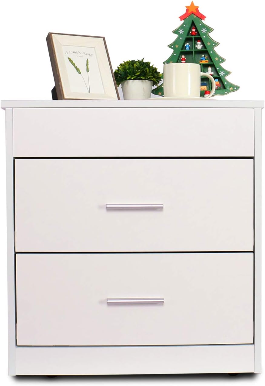 Upgrade Nightstand with Lifting Top, Bedside Desk Height Adjustable Laptop Table with 2 Drawer Storage Cabinet Removable End Table for Bedroom, Home (White): Kitchen & Dining