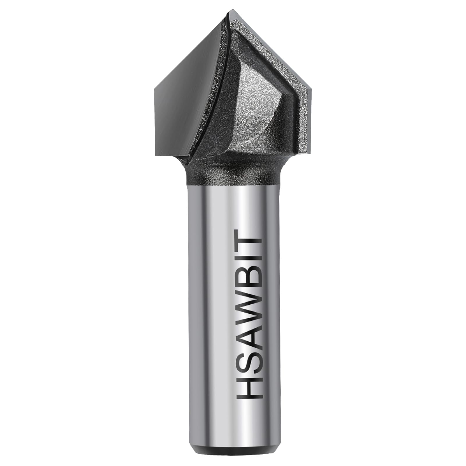 hsawbit Chamfer Router Cutter Bit, 1/2 Inch Shank, 19.05mm Dia. and 17.5mm Cut Height, 45 Degree V Groove Two Flute Tungsten Carbide Tipped