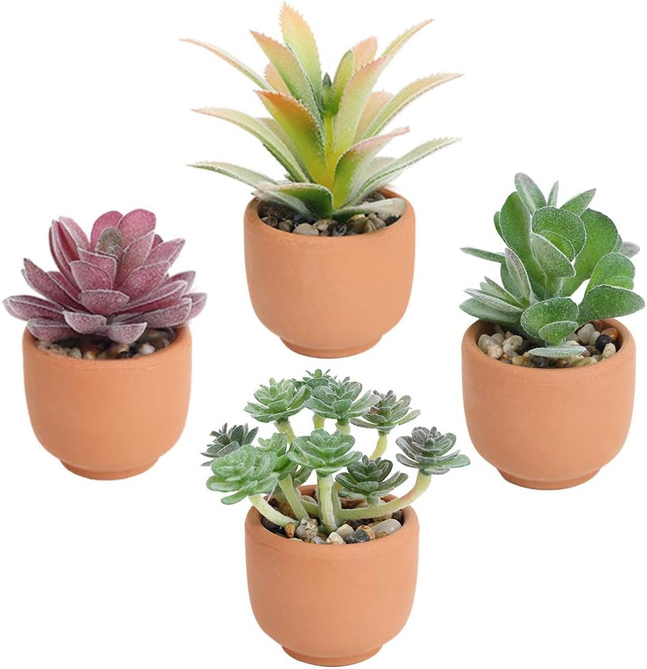 Luyue Artificial Succulent Plants with Pot Realistic Fack Potted Succulent Mini Faux Greenery for Home Office Decor(Terracotta Pots4Pack)
