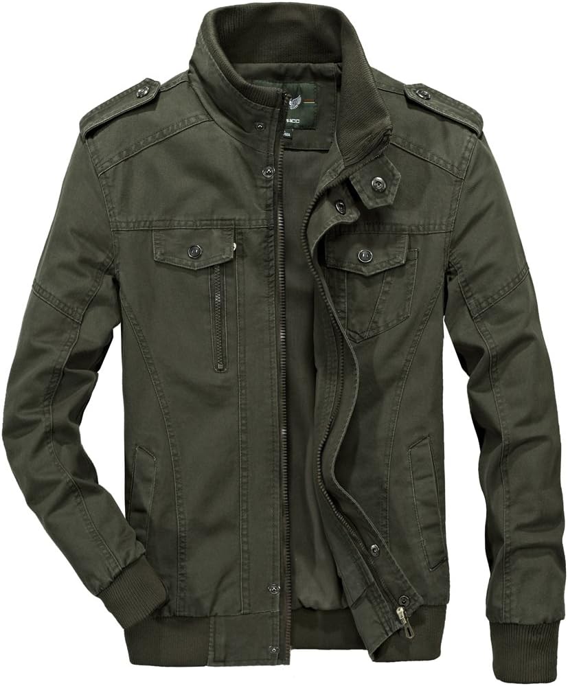 RongYue Men's Cotton Stand Collar Lightweight Military Windbreaker Jacket