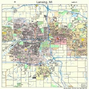 Amazon.com: Large Street &amp; Road Map of Lansing, Michigan MI - Printed poster size wall atlas of ...