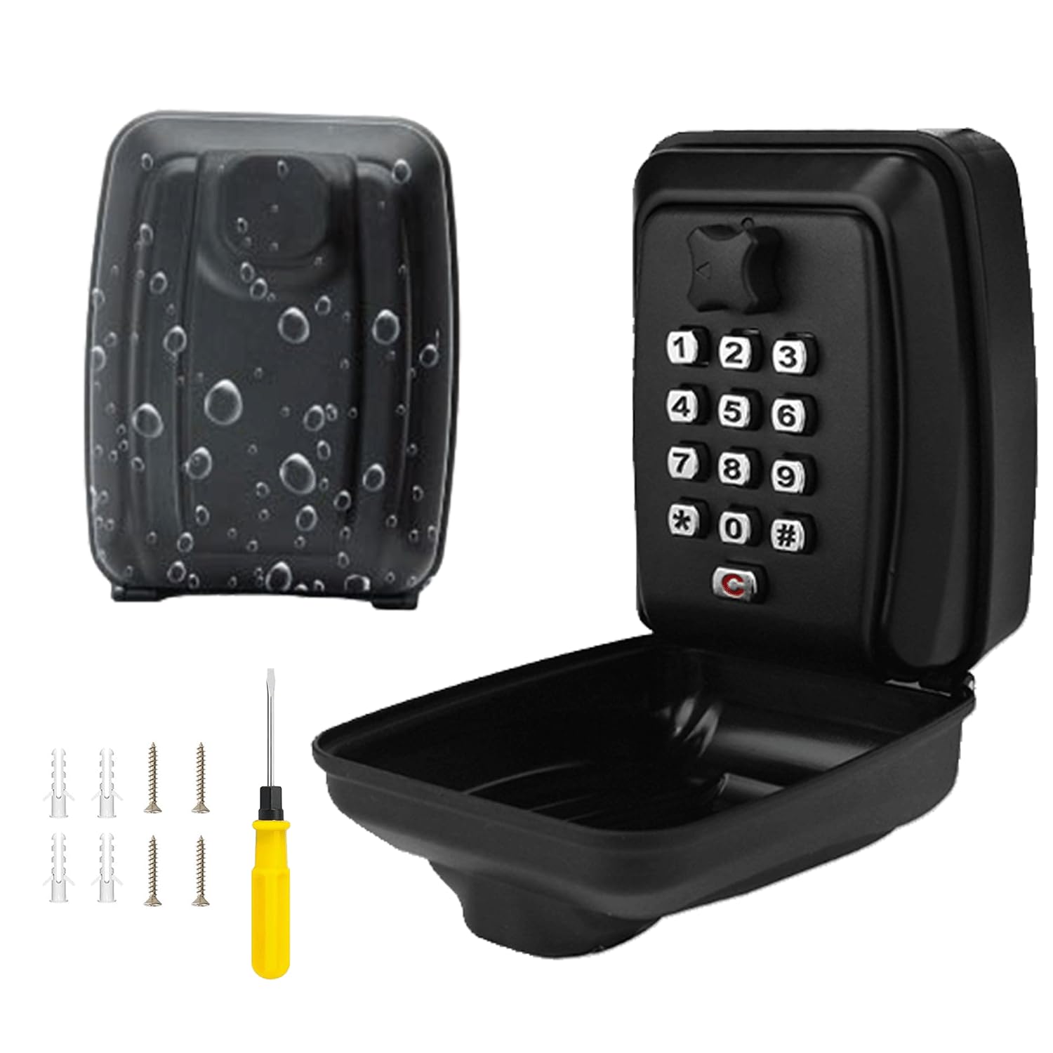 HTT GLOBAL Key Safe Wall Mounted with Screwdriver, Key Lock Box Outdoor, Key Safe Outdoor for Keys & Cards,12 Digit Code Lock Box, Key Box, Weatherproof Keysafe for Home, Office, School