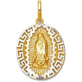 JewelryWeb 16.08mm 14k Solid Gold Two-tone Our Lady Of Guadalupe Pendant Necklace Pendant for Women