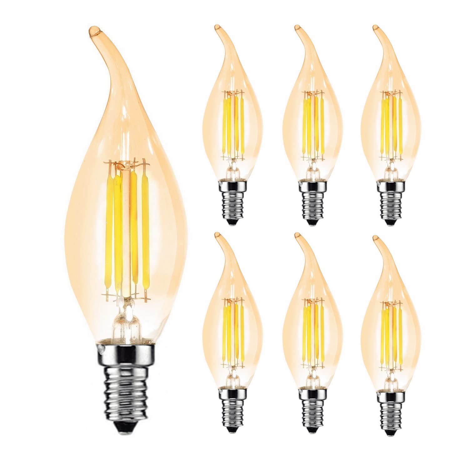 Hoboyotogo 6 Pack E14 Bulb 2700K Warm White C35 4W Amber Candle Light Retro LED Filament Light Bulbs Dimmable 220v Decorative Lighting for Home