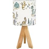 OEPWQIWEPZ Tripod Bedside Desk Table Lamp Dragon Baby Animals Watercolor Wood Nightstand Lamp with Linen Fabric Shade for Nursery Bedroom Living Room Kids Room