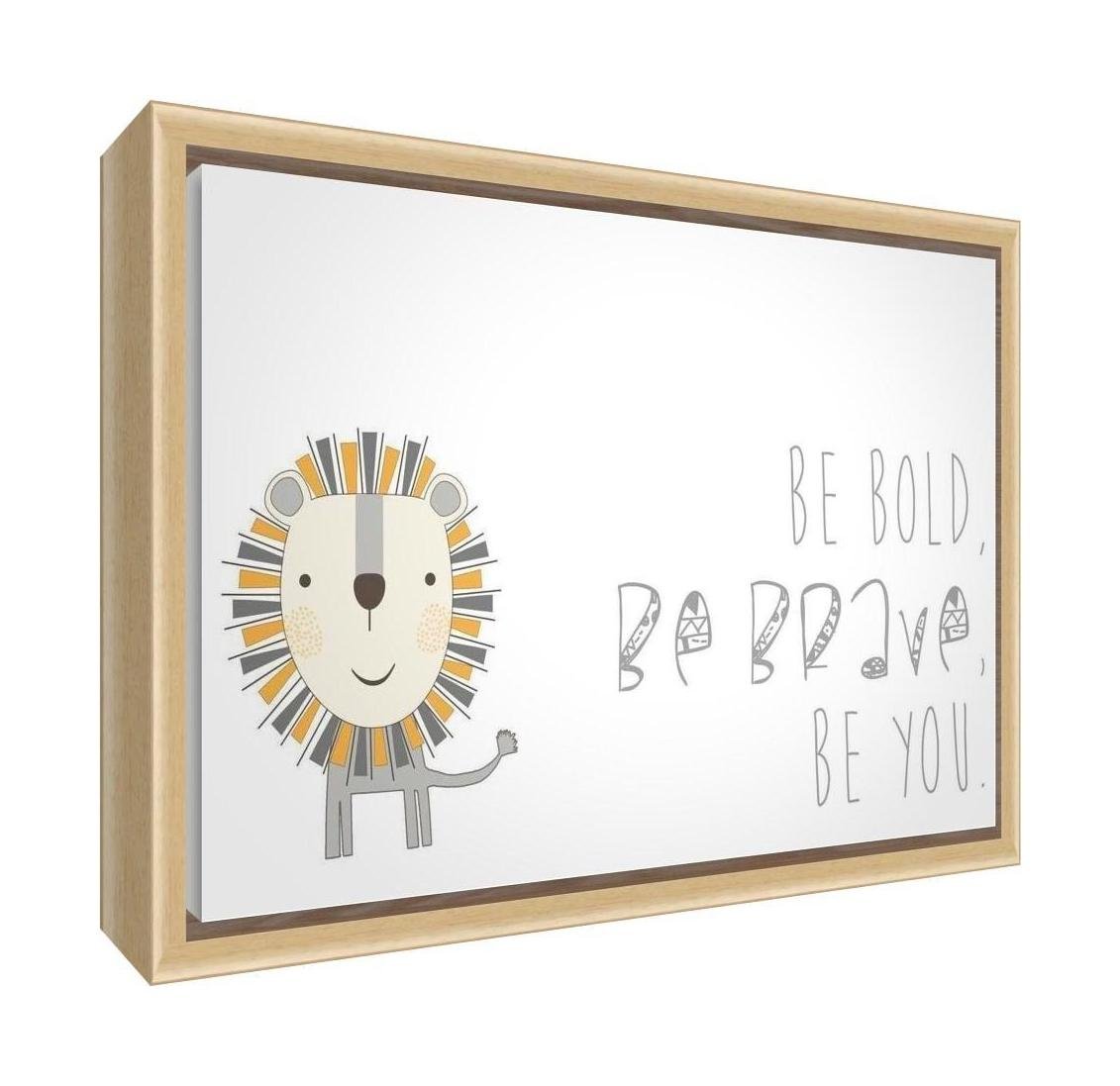 Feel Good Art Framed Box Canvas with Solid Natural Wooden Frame in Cute Illustrative Design (64 x 44 x 3 cm, Large, Soft Grey, Be Bold/Be Brave/Be You)