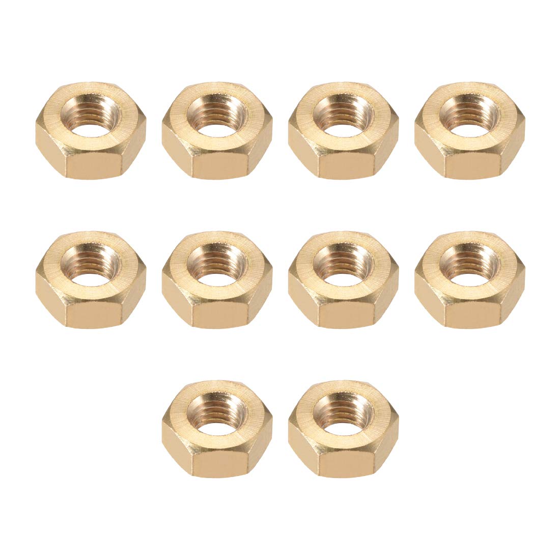 sourcing map Hex Nuts, M8x1.25mm Metric Coarse Thread Hexagon Nut, Brass, Pack of 10