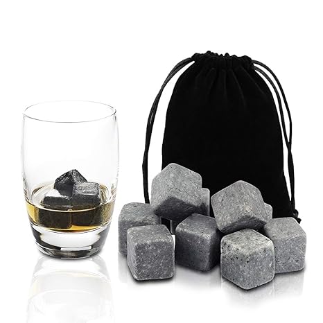 Vegena Whisky Steine aus natürlichen Speckstein, geruchs- und geschmacksneutral Whisky Stones, wiederverwendbare Kühlsteine (