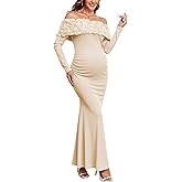 AISWI 3D Floral Off The Shoulder Maternity Dress Sexy Ribbed Mermaid Maxi Bodycon Pregnancy Dresses Baby Shower