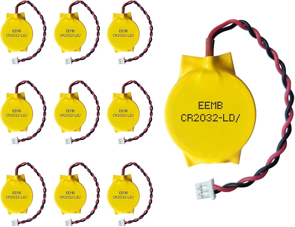 EEMB 10Pack 3V CR2032 CMOS Battery with Wire Leads MOLEX Connector