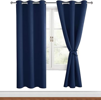 DWCN Blackout Curtains 46x72 Two Panels Dark Blue Thermal Insulated Eyelet