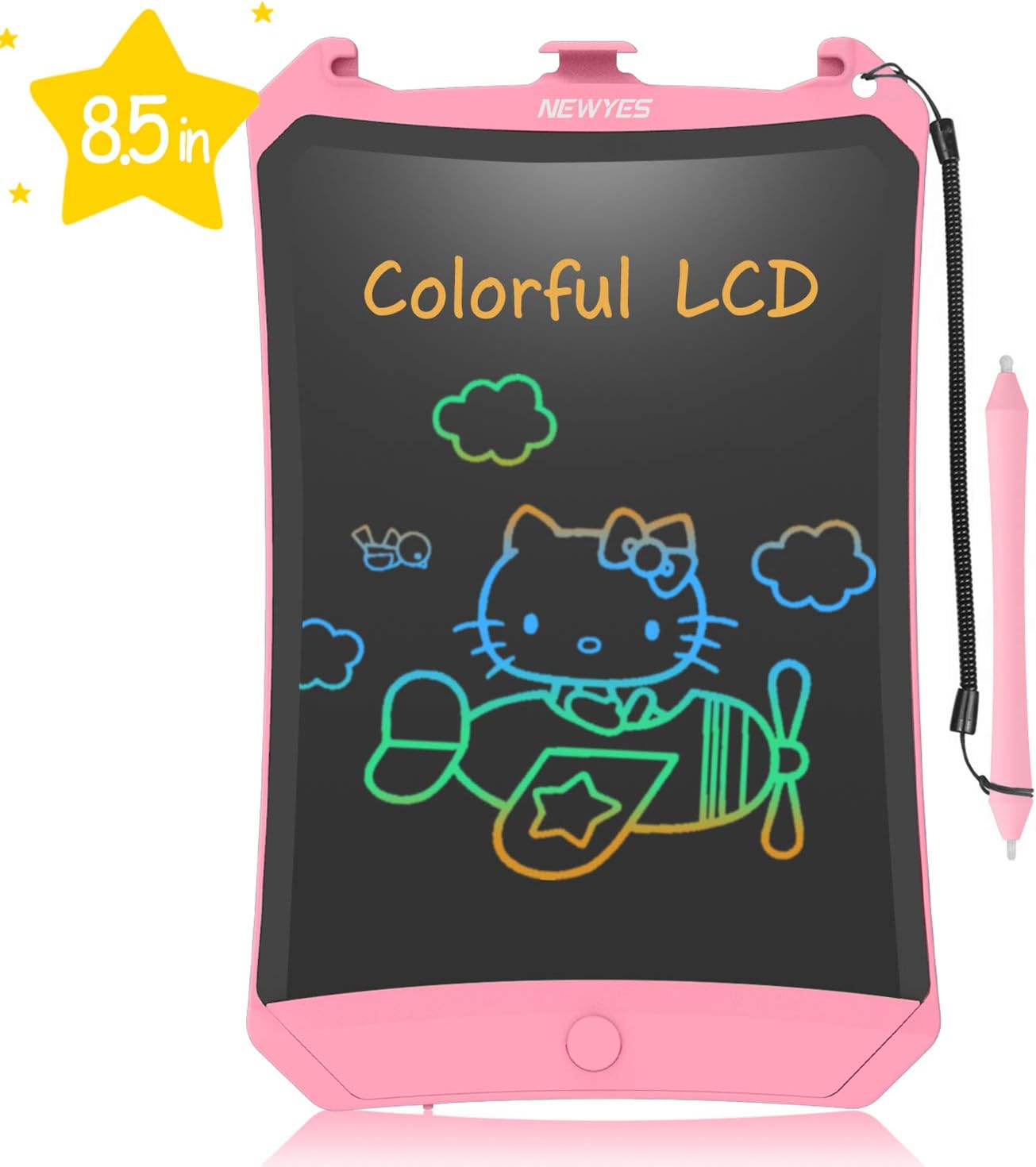NEWYES Kids LCD Writing Tablet,8.5inch Writing Board Electronic Digital Drawing Board Colourful Screen Lock Switch Kids Toys Learning Tool for Boys Girls(Pink)