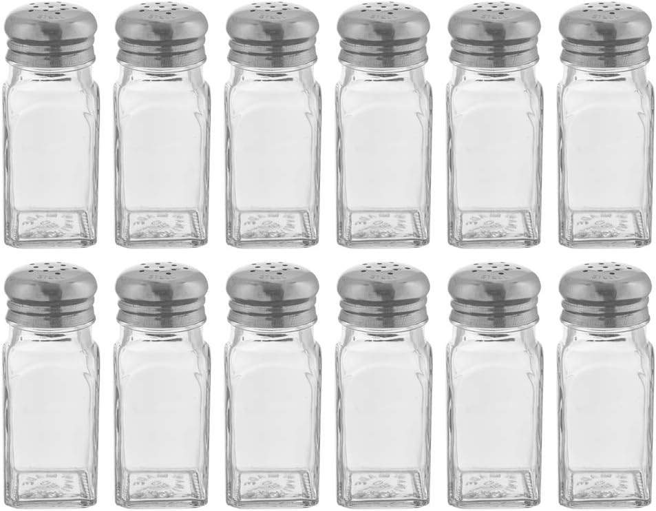 (Set of 12) Glass Salt and Pepper Shakers, 2 oz. Square Body Salt and Pepper Shaker with Mushroom Top for Restaurant By Tezzorio