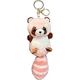 JINGSHILI Plush Big Tailed Raccoon Charm Keychains Cute Pendant Car Keyring Backpack Decoration Fashion Jewelry for Women Girls, Pink