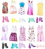 Keysse Doll Clothes for Barbie Lot 25 Items = 15 Sets Fashion Casual Wear Party Dress for Girl Doll Random Style and 10 Pair Shoes Fit for (11. 0"-11. 8") Dolls