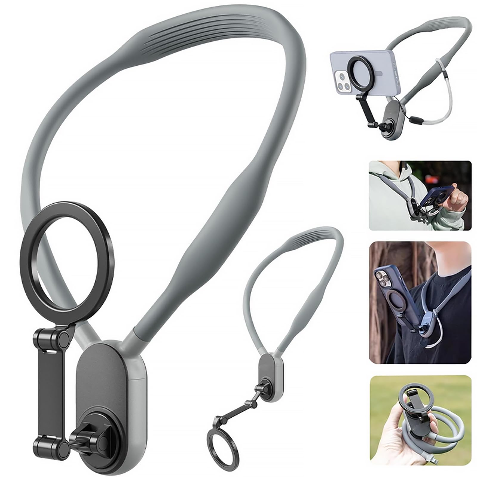 Honbobo Magnetic Neck Mount Holder MagSafe for iPhones 16/15/14/13/12 Series Neck Phone Holder with Magnetic Ring for Android/iPhones 11 and below series Quick-Release Neck Mount Stand Hand Free