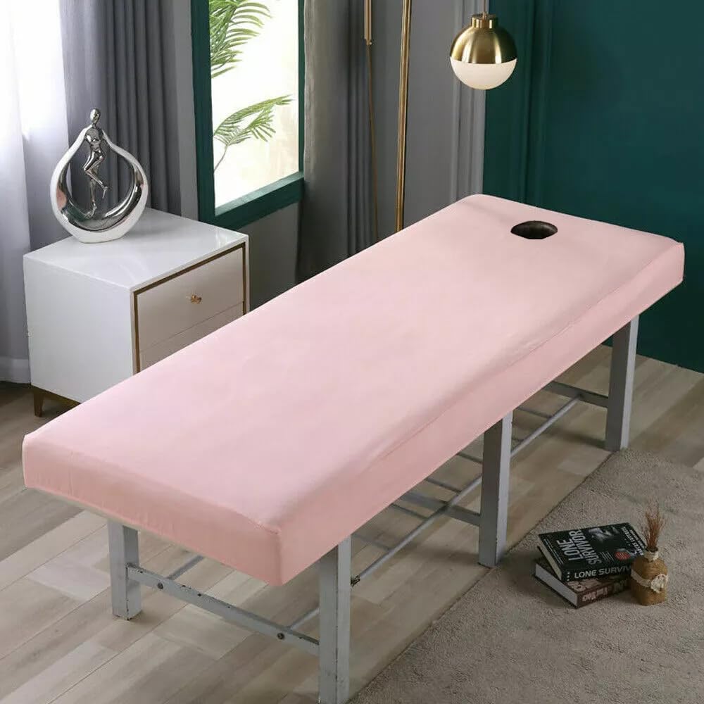 zfyanssee Massage Table SPA Couch Cover Sheet with Face Hole Elastic Cord Edge All-Round Wrap Professional Soft Bed Healty Beauty with Face Hole Comfortable Sheets 70x190cm (Pink)