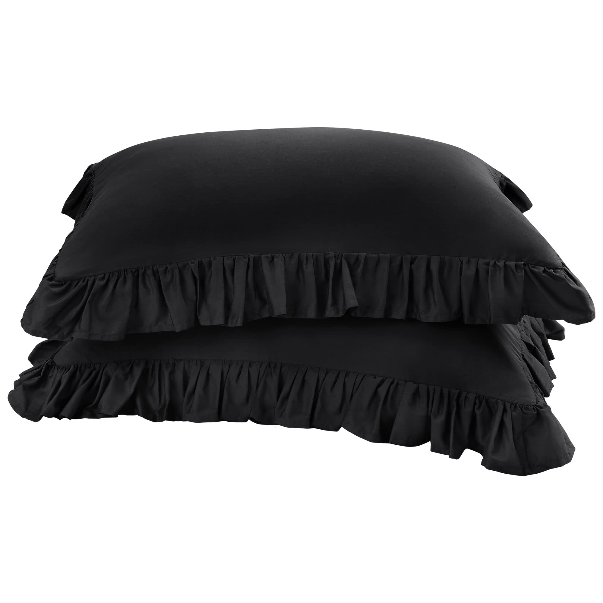 PiccoCasa Pillow Shams, Soft & Breathable Cotton Pillowcase with 4" Hem Decorative Ruffle Pillow Cases 2 Pack Envelope Closure Sham Pillow Cases Black 50x65cm