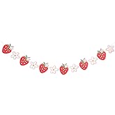 Strawberry and Daisy Banner - Berry Birthday Party Decorations, Strawberry Flower Bunting, Berry First Birthday Garland, Tropical Fruit Theme Baby Shower Wedding Party Supplies