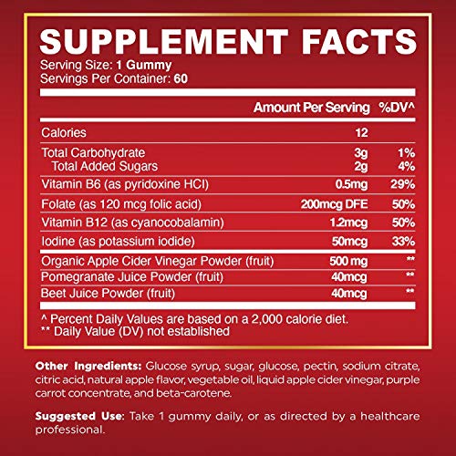 Immunity Organic Apple Cider Vinegar Gummies with The Mother & Iodine. Detox, Cleanse, Thyroid Support, Bloating Relief and Weight Loss with Beet Juice and Pomegranate Juice, 60 Delicious Gummies