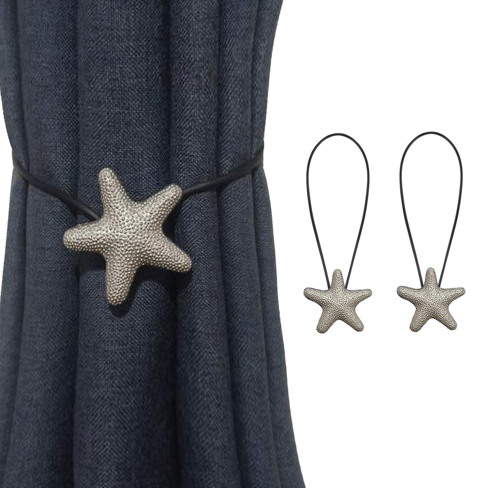 BEISIJIA 2 Pcs Magnetic Curtain Tiebacks, Vintage Curtain Drapery Holdback Strong Magnet Curtain Clips Rope No Drilling Curtain Holder Buckle for Home Office Cafe Balcony Decoration