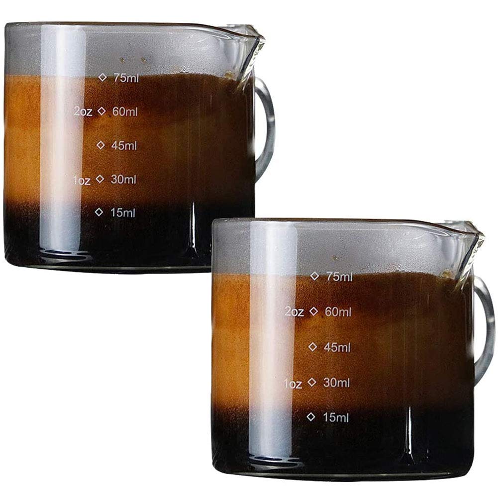 Espresso Shot Glasses,2 Pack 75ml Heat-Resistant Glass Measuring Cup Double-mouthed Ounce Cup Jugs for Coffee Milk Wine Liquid Measurement Concentrated Cup