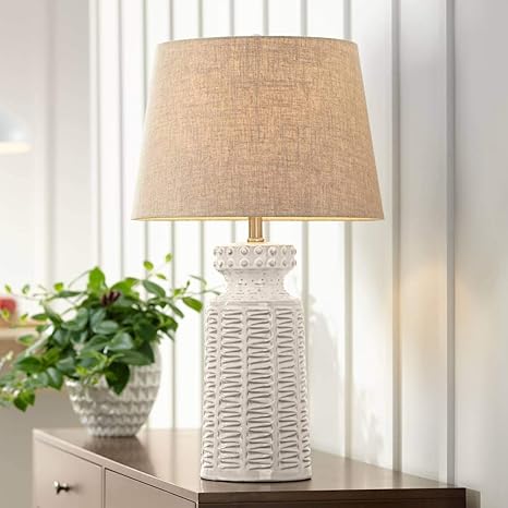 Helene Country Cottage Table Lamp Ceramic Rustic Cream White Glaze