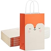 ECOHOLA Animal Fox Party Favor Bags with Handles, 16 Pieces Kraft Goodie Candy Treat Bags for Jungle Safari Theme Birthday Party Baby Shower Farmhouse Party