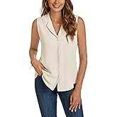 MINTLIMIT Womens Sleeveless Button Down Shirt V Neck Baisc Solid Casual Tank Tops for Work Classic Collared Blouses
