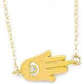 HotMixCold Sideways Hamsa Necklace, Tiny Hamsa Necklace, Gold Hand Necklace, Silver Fatima Necklace, Evil Eye on Delicate Thin Gold Fill Chain